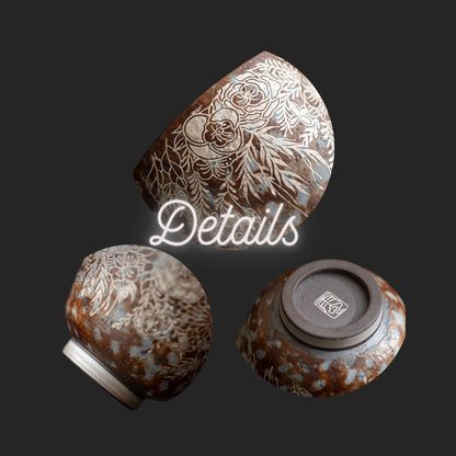 Silver-Detailing Ceramic Cup with Floral Pattern and Gift Box