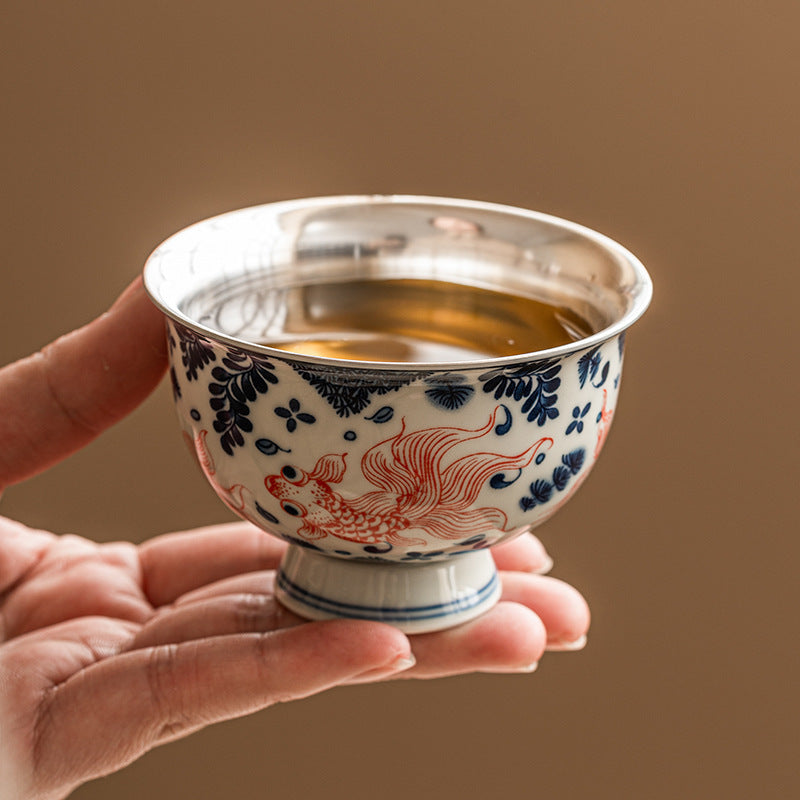 SIlver-Gilt-Ceramic-Mini-Bowl-Flora-Fauna-Koi-Fish-in-hand