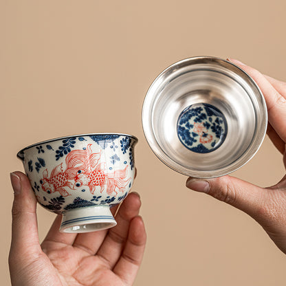 SIlver-Gilt-Ceramic-Mini-Bowl-Flora-Fauna-Koi-Fish-views