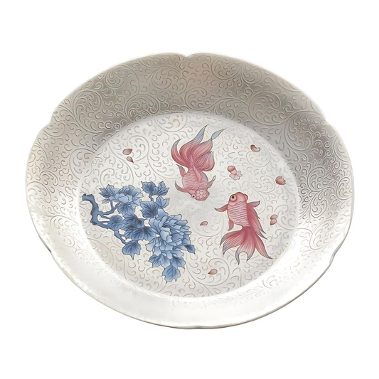 Silver-Detailing Enamel Plate Ink Wash Koi Fish - Set of 2