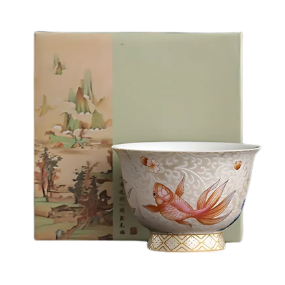 Silver Enamel Ceramic Cup with Gift Box Shuimo Flora Fauna