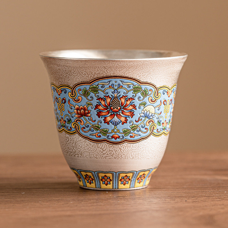 Silver-Gilt-Ceramic-Mini-Cup-with-Treasure-Floral-&-Magpies-front