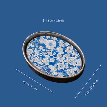 Silver-Gilt Ceramic Draining Coasters Blue Floral - Set of 2