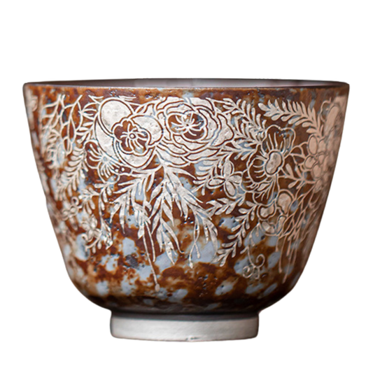 Silver-Detailing Ceramic Cup with Floral Pattern and Gift Box