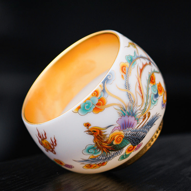 aureatoir.com-Gold-Plating-Mutton-Fat-Jade-Ceramic-Cup:-Dragon-&-Phoenix-side-view