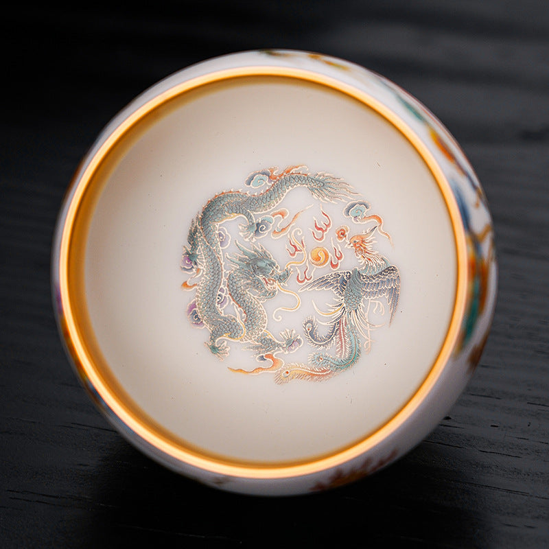 aureatoir.com-Gold-Plating-Mutton-Fat-Jade-Ceramic-Cup:-Dragon-&-Phoenix-top-view