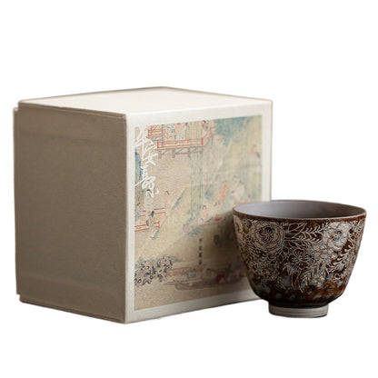 Silver-Detailing Ceramic Cup with Floral Pattern and Gift Box