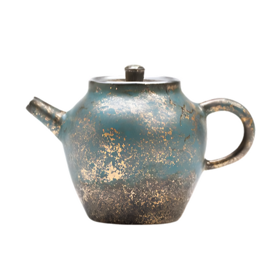 Golden-Azur Aureated Kiln Trans Compact Teapot with Coaster on a white background