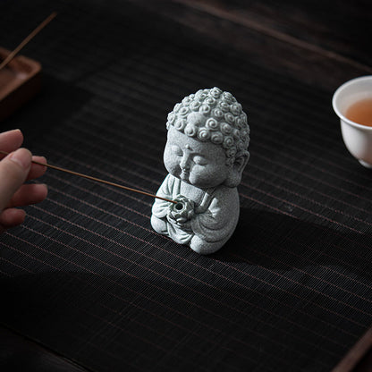 Sandstone Buddha Decor Incense Holder with a stick incense holding by one hand